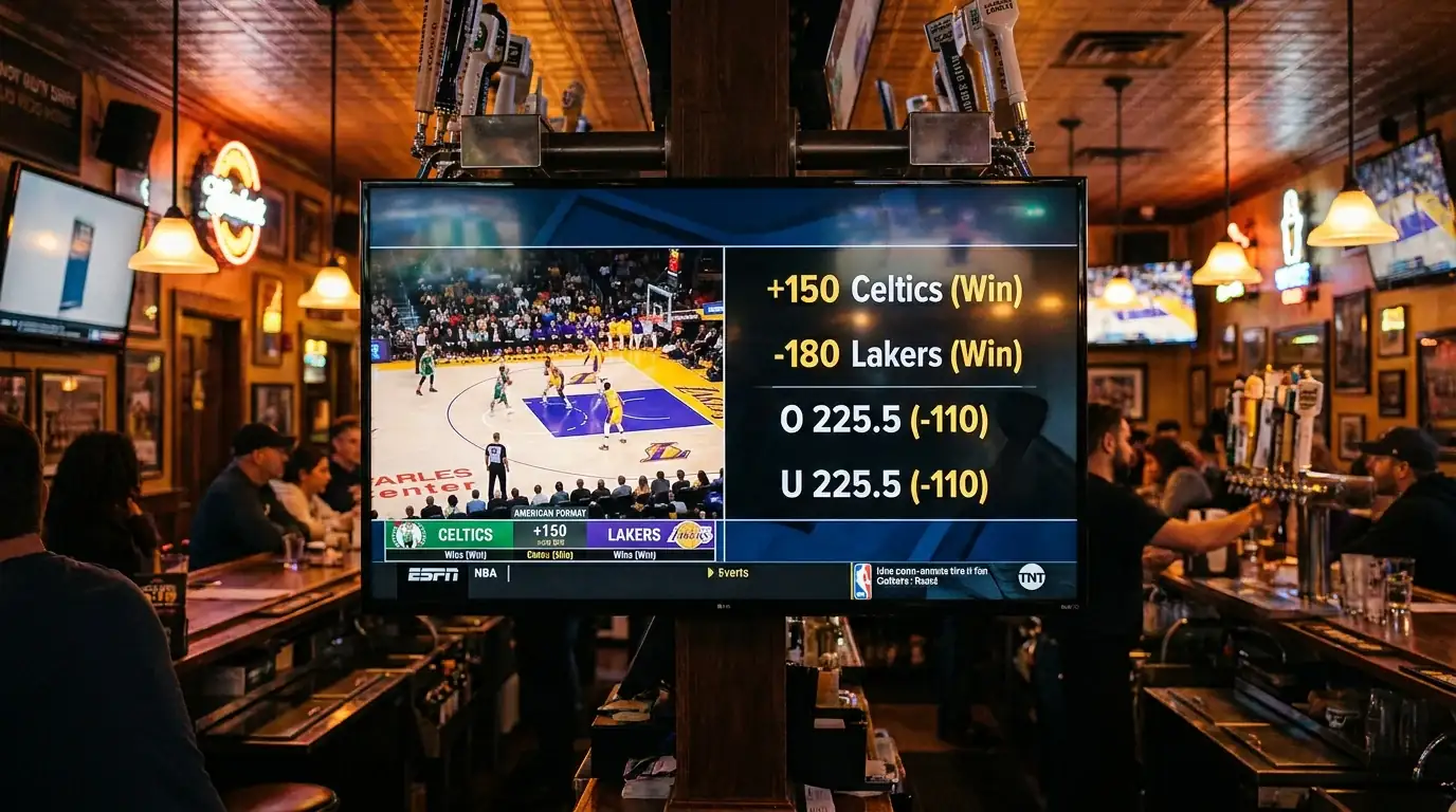 Pantalla con cuotas en formato americano para un partido NBA