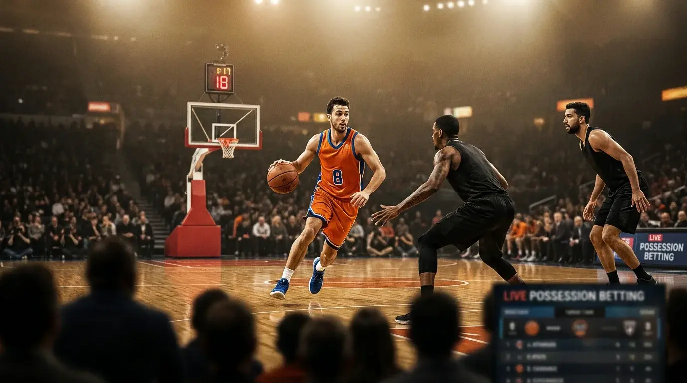 Posesión de baloncesto representando mercado de microapuestas rápidas