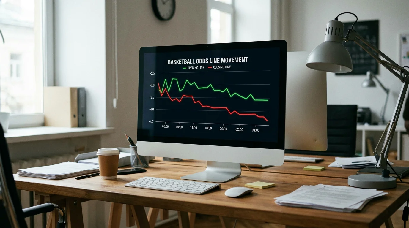 Monitor con gráfico de movimiento de líneas de apertura y cierre en baloncesto