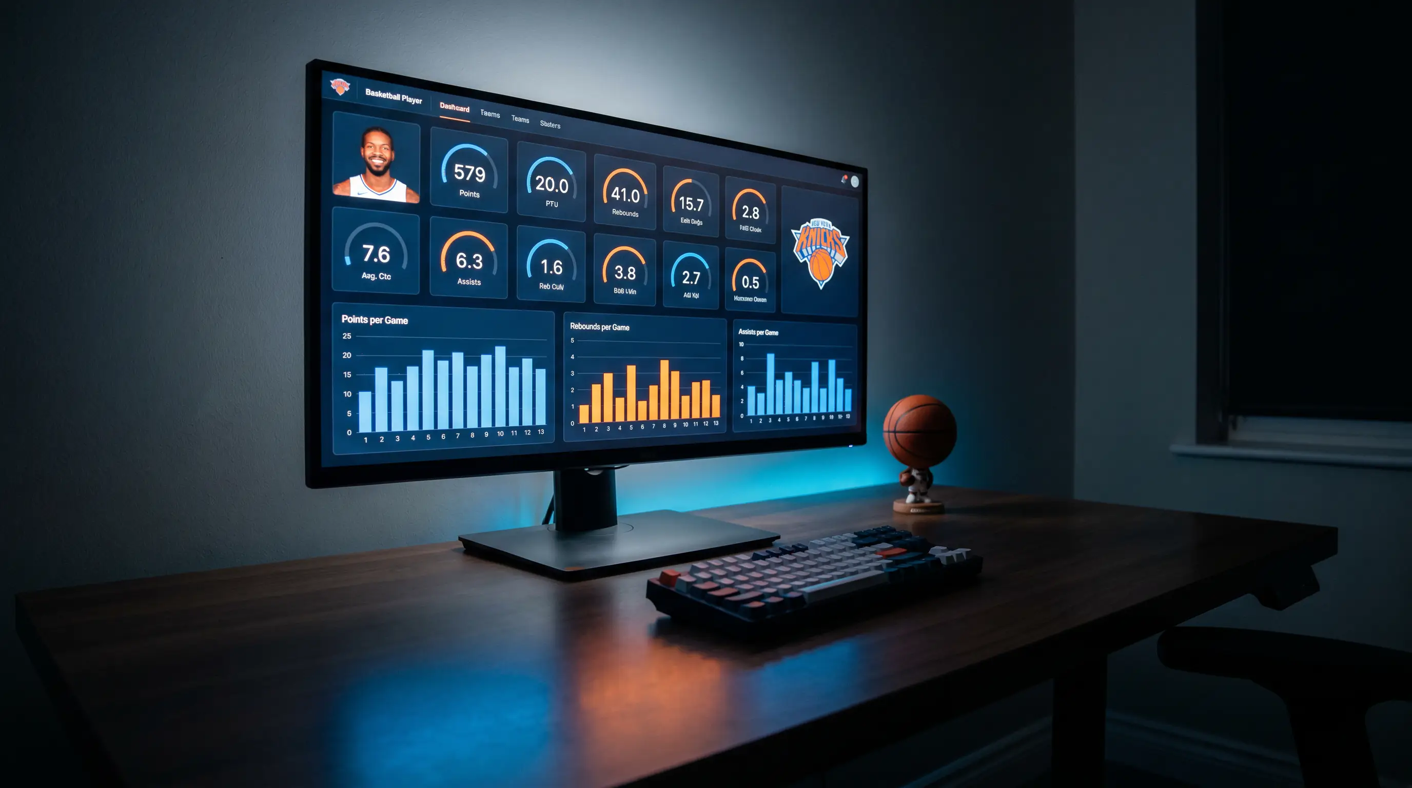Pantalla con estadísticas individuales de jugadores de baloncesto para mercados de apuestas de props