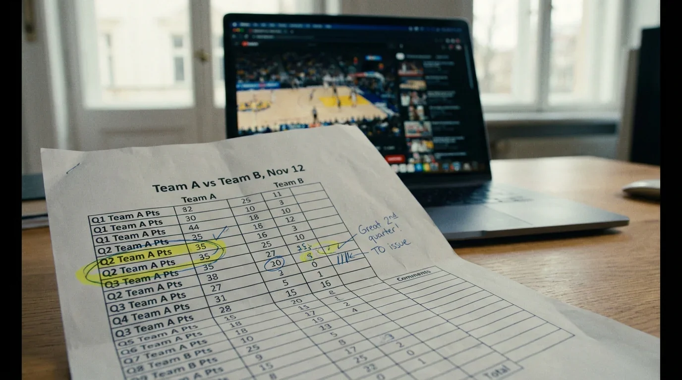 Estadísticas desglosadas por cuartos de un partido de baloncesto profesional