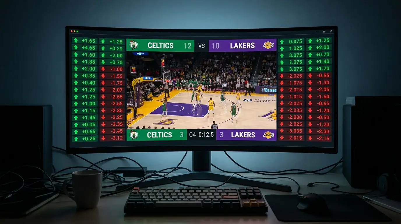 Interfaz de apuestas en directo de baloncesto con cuotas actualizandose en tiempo real