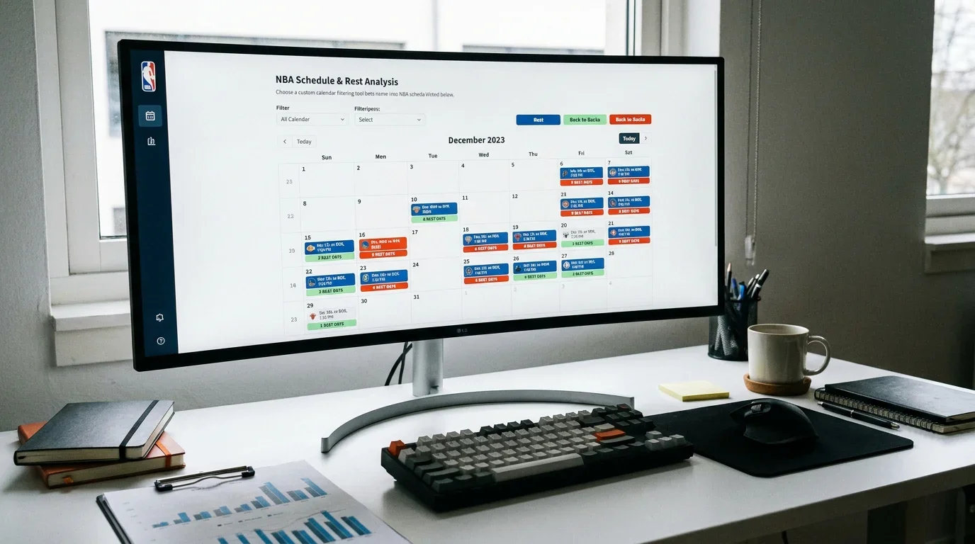 Pantalla de ordenador mostrando herramienta de filtrado de calendario NBA