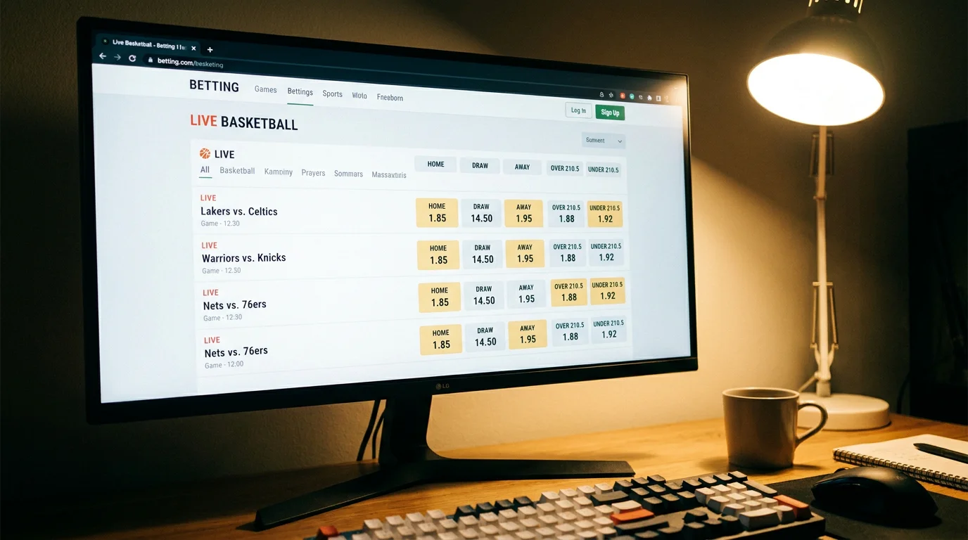 Interfaz de operador mostrando cuotas en formato decimal para apuestas de baloncesto