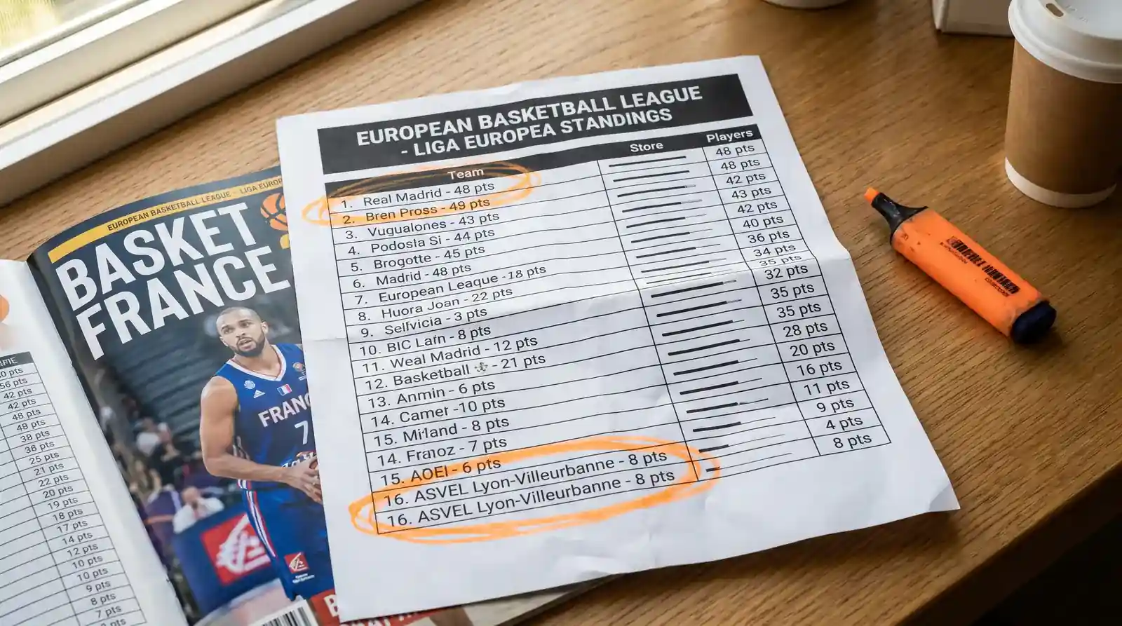 Clasificación de liga europea de baloncesto mostrando gran diferencia de nivel entre equipos
