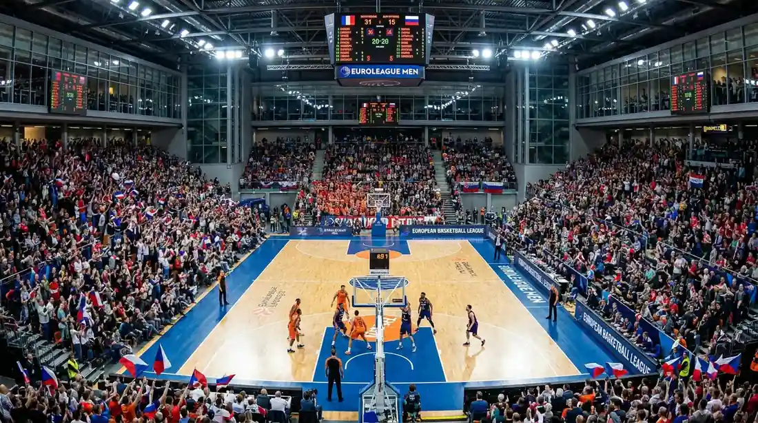 Partido de Euroliga de baloncesto con equipos de distintos países