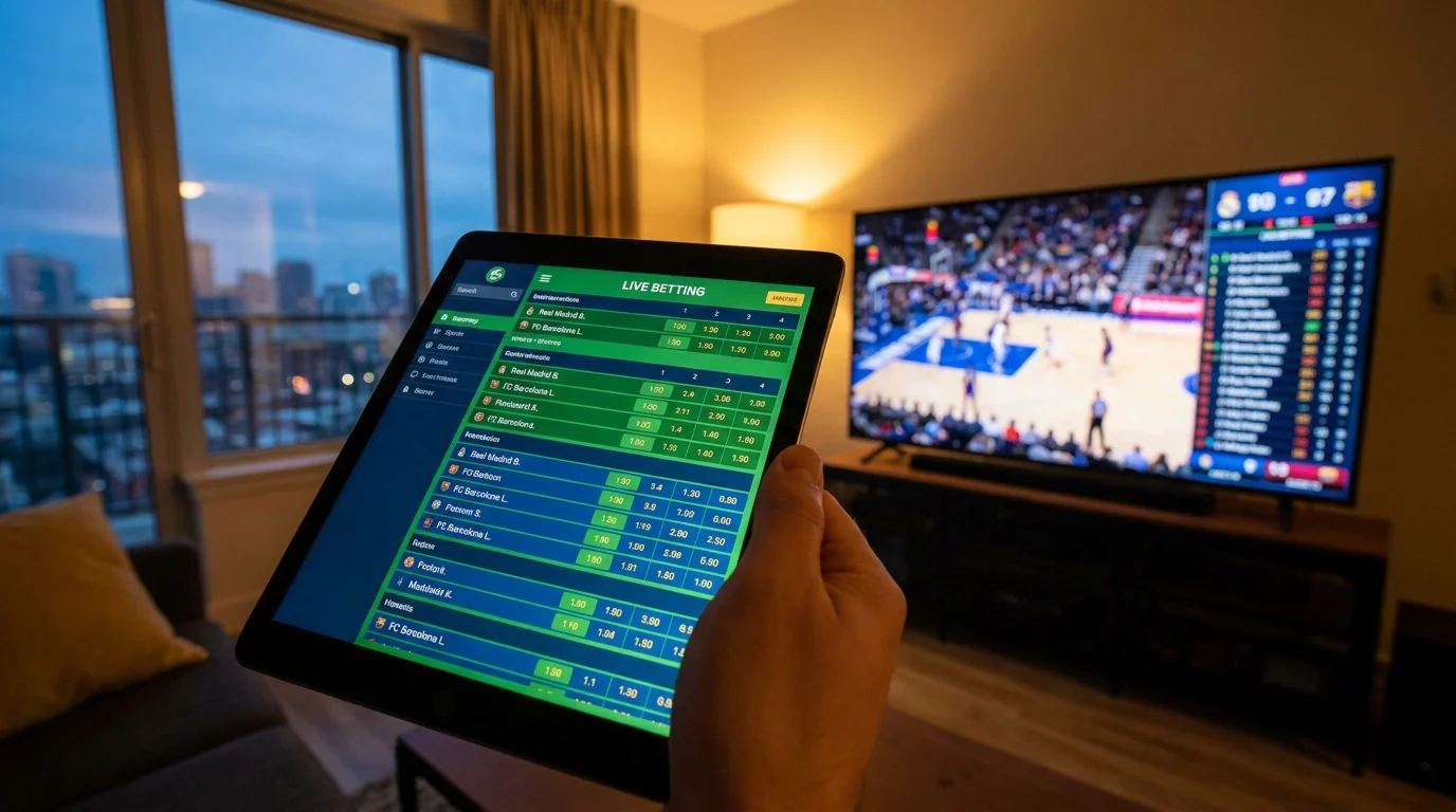 Pantalla de apuestas en directo durante un partido de la Euroliga de baloncesto