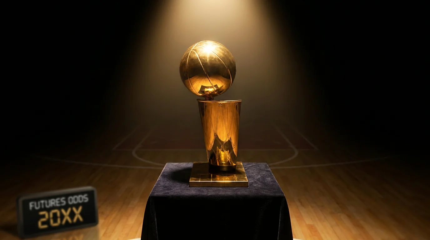 Trofeo de campeonato de baloncesto representando apuestas a futuros