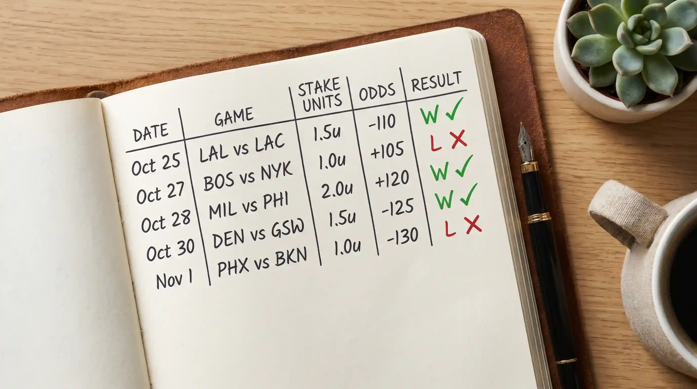Libreta con registro de apuestas de baloncesto y control de bankroll por unidades