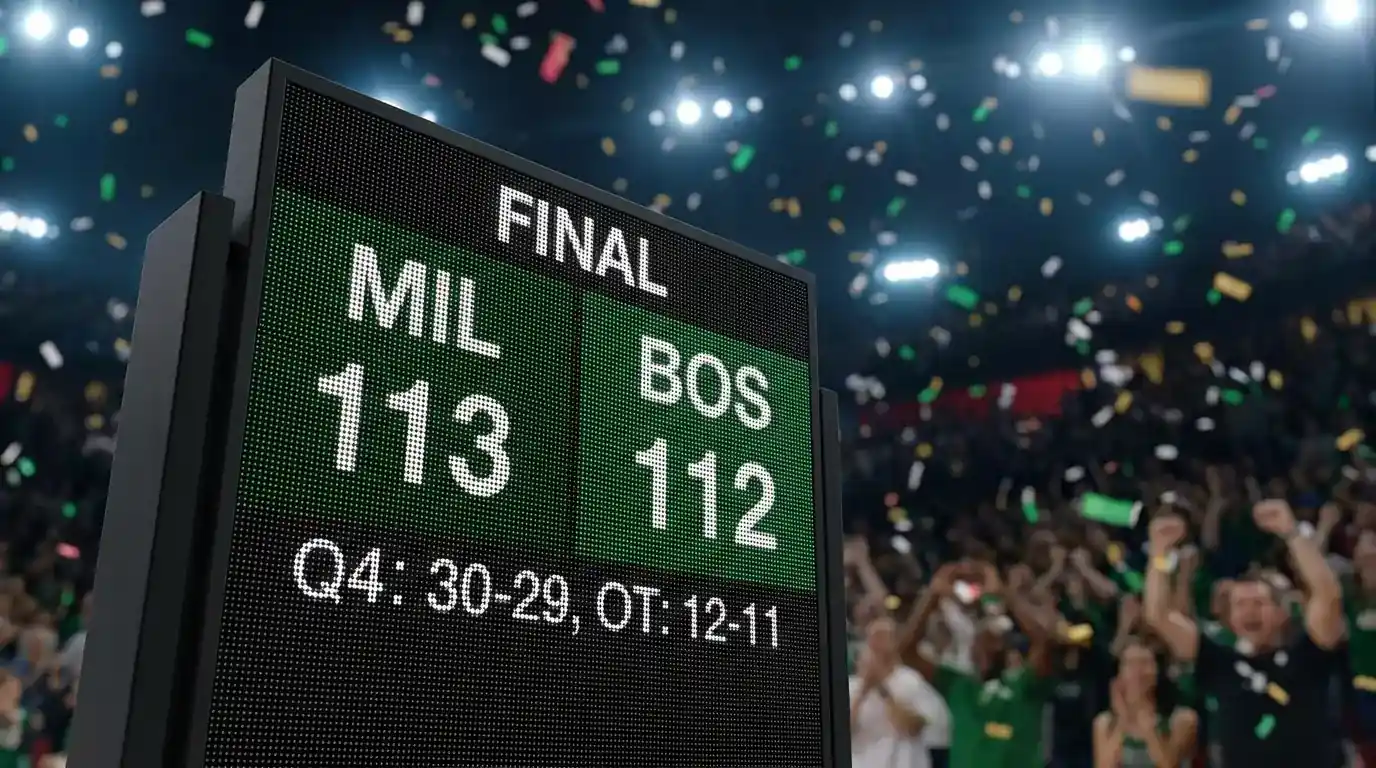 Detalle de marcador con resultado ajustado de un partido de baloncesto profesional