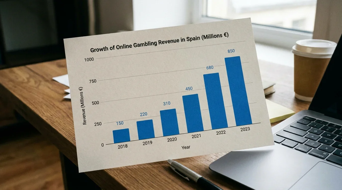 Gráfico limpio de barras mostrando crecimiento de ingresos del juego online en España