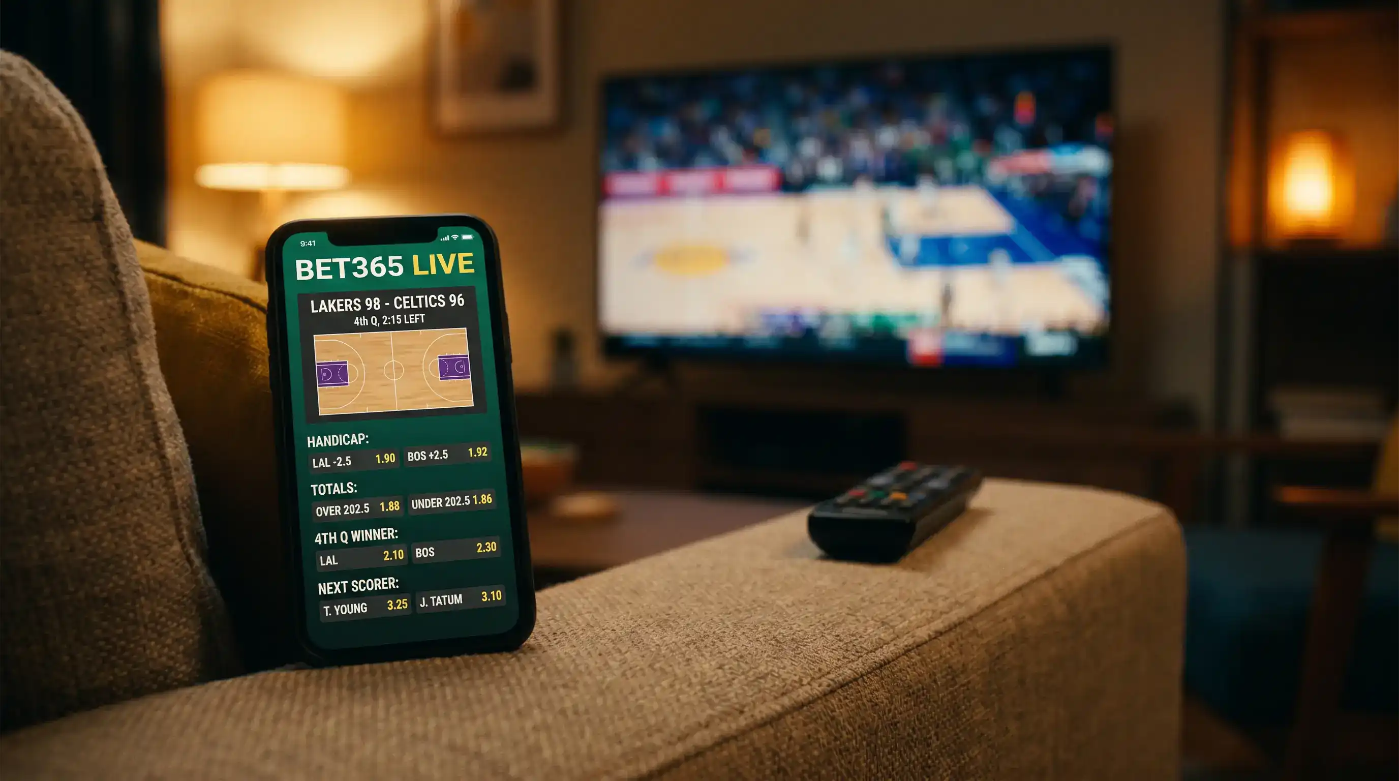 Pantalla de operador mostrando mercados in-play de baloncesto