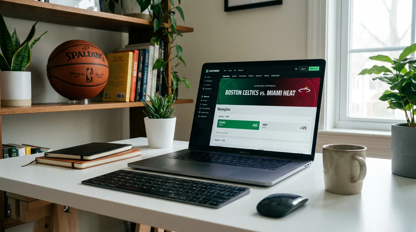 Pantalla de apuestas mostrando dos equipos de baloncesto con cuotas de moneyline
