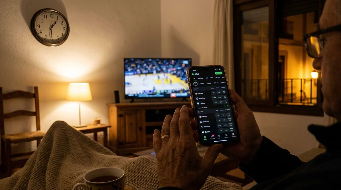 Apostador en España consultando cuotas NBA desde el móvil