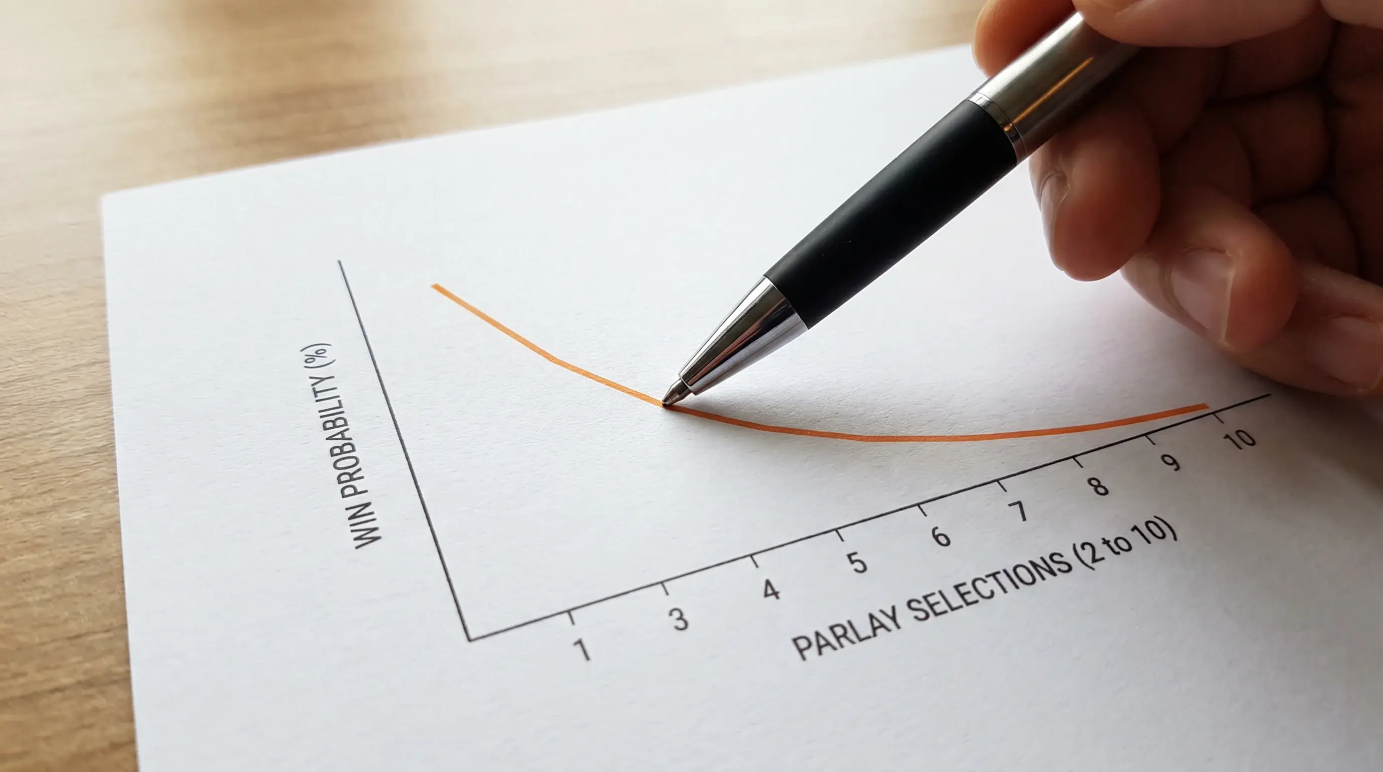 Gráfico de probabilidad de acierto descendente según número de selecciones en apuesta combinada