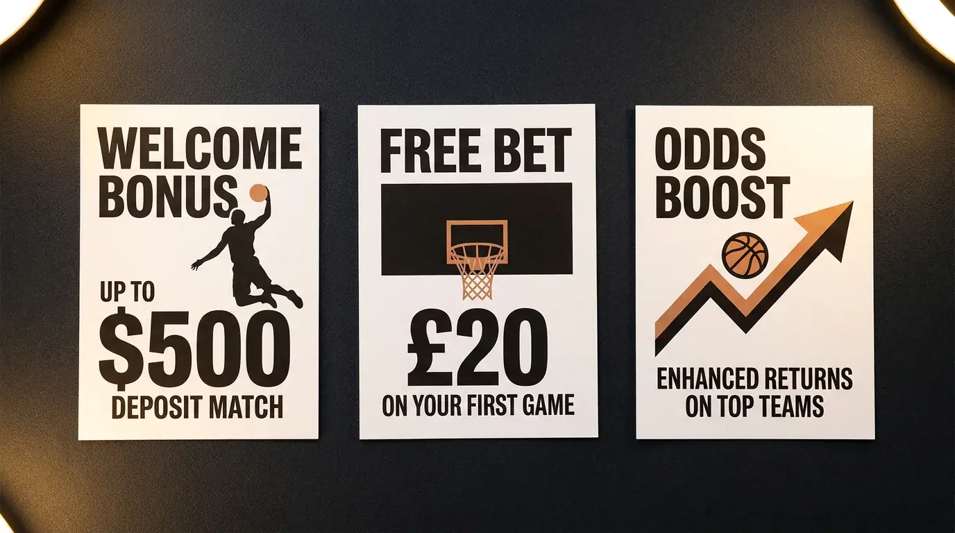 Diferentes tipos de bonos de casas de apuestas de baloncesto con sus condiciones principales