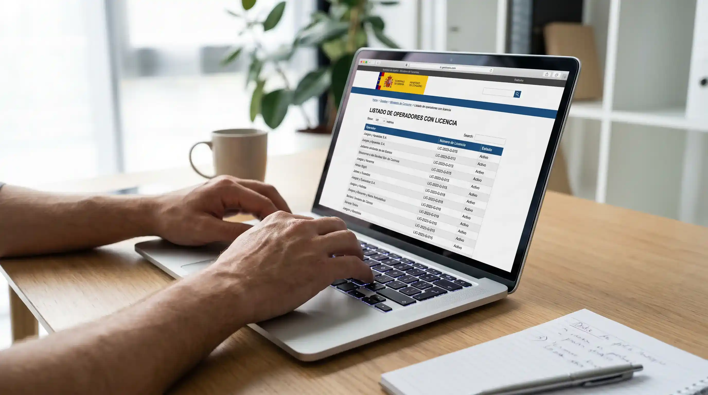 Persona verificando la licencia de un operador en la web oficial de la DGOJ